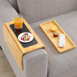 Bamboo Sofa Arm Tray Table - Couch Arm Tray with Extra Removable Tray, Anti-Slip Sofa Armrest Tray, Large Couch Cup Holder Tray for Phone, Cups, Remote, Flexible and Foldable xinyoec