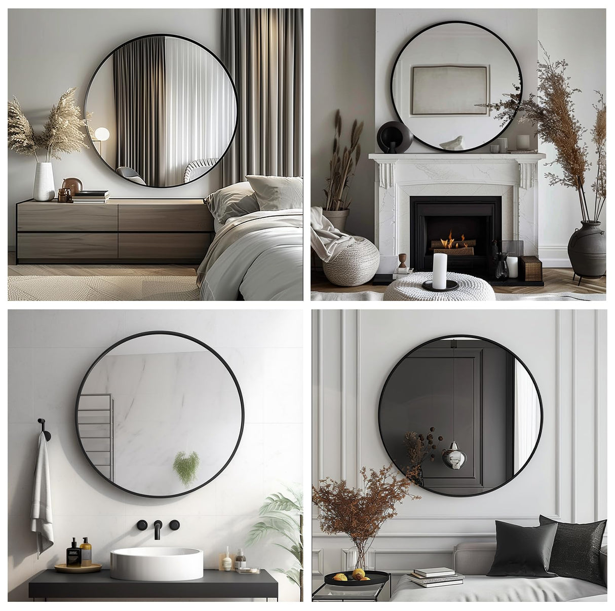 Sunniry Round Mirror 28 inch, Round Black Mirror, Round Bathroom Mirror Metal Frame, Wall Mounted Circle Mirrors for Bathroom, Living room, Hallway, Farmhouse. Sunniry