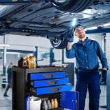 WORKPRO 27.5 Inch 3-Drawer Rolling Tool Chest with Wheels, Portable Steel Tool Cabinets with Drawers, Liners and Locking System for Warehouse, Garage, Black and Blue WORKPRO