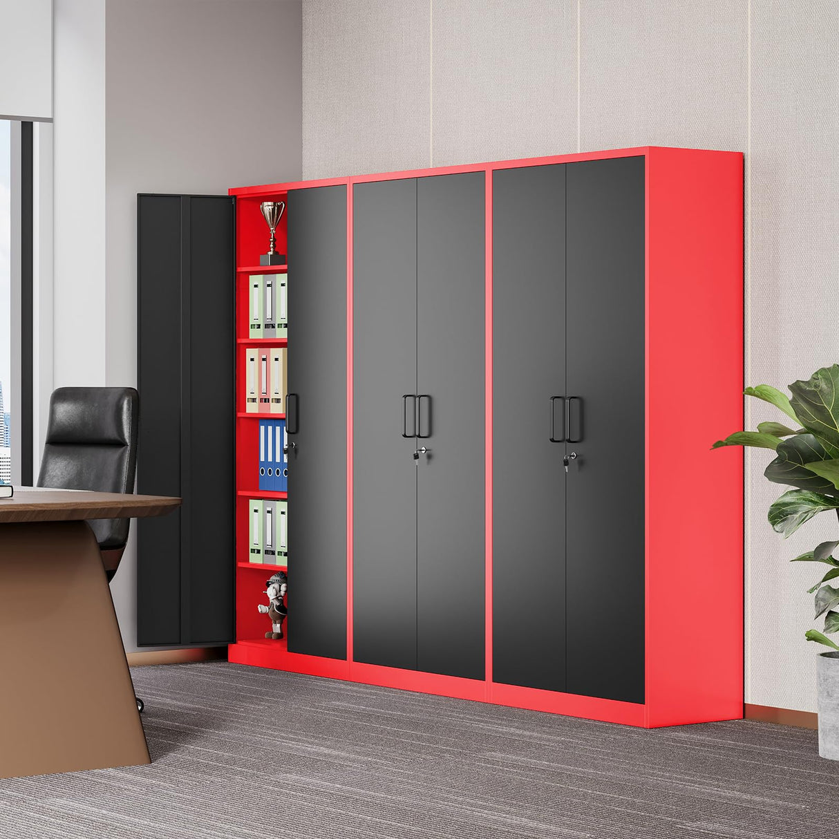 Garage Storage Cabinet with 5 Adjustable Shelves,Metal Storage Cabinet with Lock,Red Black Metal Cabinet with Locking Doors,Steel Cabinet,71" Lockable Storage Cabinet for Home,Office,Garage Cabinets SISESOL
