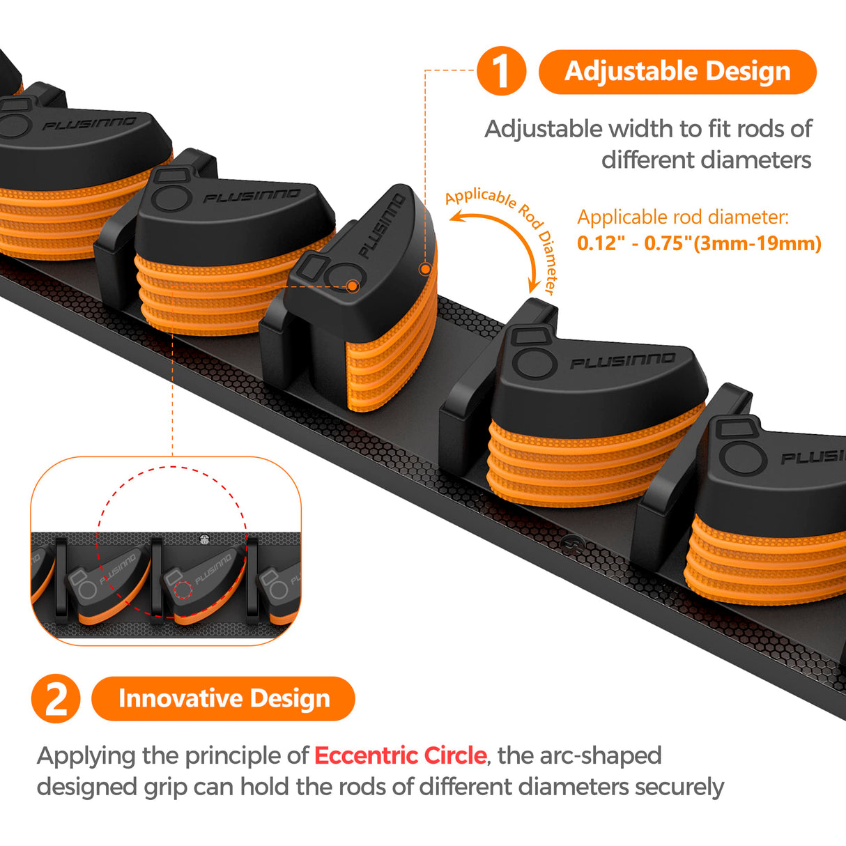 PLUSINNO V9 Vertical Fishing Rod Holders, Wall Mounted Fishing Pole Holders, Fishing Rod Rack Holds Up to 9 Rods or Combos, Fishing Rod Holders for Garage, Fits Most Rods of Diameter 3-19mm PLUSINNO