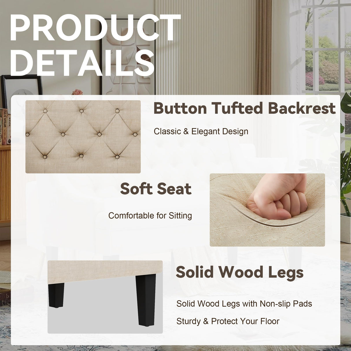 Yongqiang Settee Bench with Back Mini Couch for Dining Room Living Room Entryway Modern Upholstered Banquette Button Tufted Loveseat Sofa with Wood Legs Cream Yongqiang