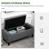 HOMCOM Storage Ottoman, Linen Upholstered Storage Bench with Lift Top and Button Tufted for Living Room, Gray HOMCOM