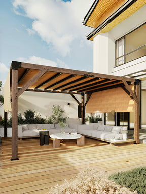 KYBOLT 12 X 14 Ft Wood Pergola with Retractable Sunshade Canopy, Solid Structure, Outdoor Pergola for Backyard, Deck, Garden (Reddish-Brown) KYBOLT