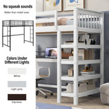 Merax Twin Size White Wood Loft Bed with Under-Bed Desk and 4 Storage Shelves Merax
