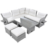 SOFTSEA 6-Piece Patio Furniture Set, Outdoor L-Shaped Sectional Recliner Sofa with 2 Ottomans, All Weather Cushions & Storage Table, Outdoor Conversation Set for Backyard, Beige SOFTSEA