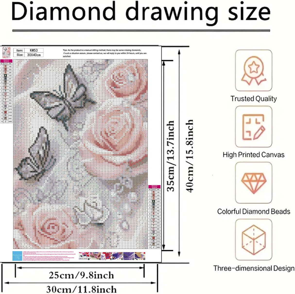 5D Diamond Painting Kits for Adults, Butterfly Pink Rose Flower Diamond Art Kits for Adults Beginner, DIY Full Drill Diamond Dot Gem Painting for Home Wall Decor 12x16inch BYGFHLYW