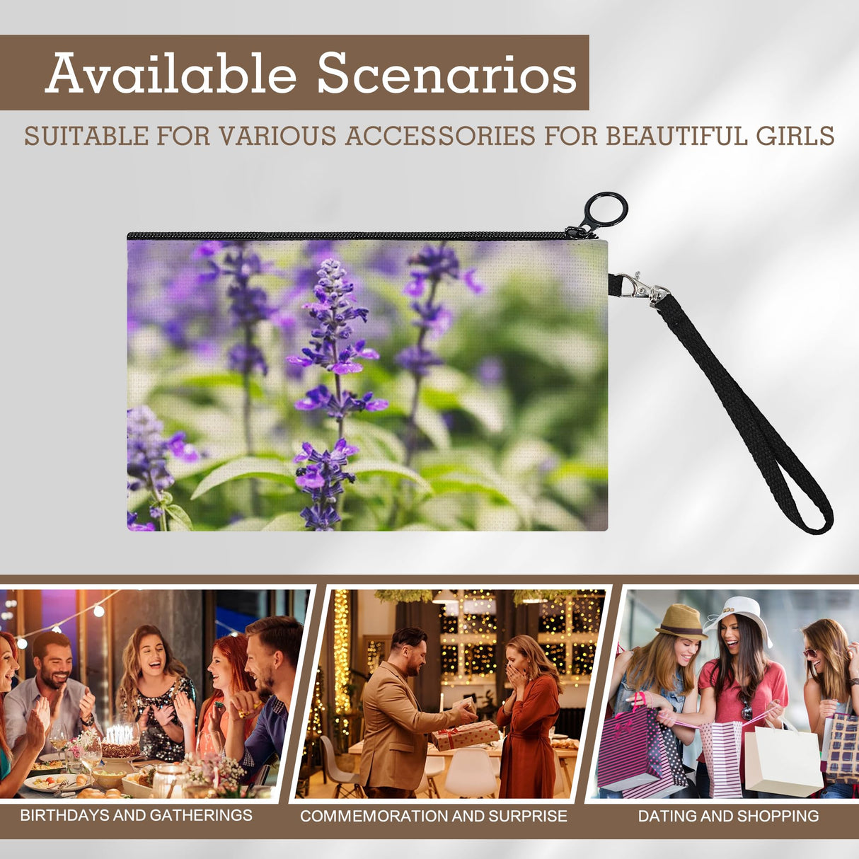 2 Pack Sublimation blanks cosmetic bag,Travel Pouch,makeup bags with Wristband,Heat press for DIY,Zipper closure Toiletry bag,Linen fabric,double side printing,9.45”x6.3” Zeloyaut