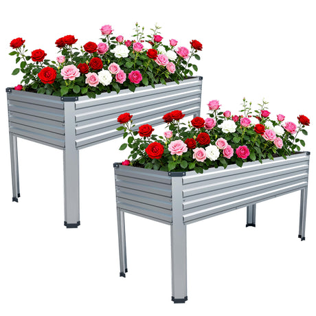 MGNO 2PCS Galvanized Raised Garden Bed Outdoor with Legs,48×18×32in Metal Elevated Raised Planter Box for Backyard, Patio, Balcony, 300lb Capacity,Silver… MGNO