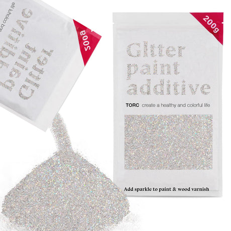TORC Holographic Silver Glitter Paint Additive - Multi-Size Glitter Powder for Acrylic Paint, Walls, Wood Furniture & Crafts (200g/7oz) - Interior/Exterior Use on All Finishes TORC
