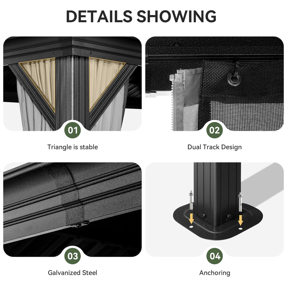 Aoxun 12' X 16' Permanent Hardtop Gazebo Aluminum Gazebo with Galvanized Steel Double Roof for Patio Lawn and Garden, Curtains and Netting Included, Grey Aoxun