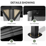 Aoxun 12' X 16' Permanent Hardtop Gazebo Aluminum Gazebo with Galvanized Steel Double Roof for Patio Lawn and Garden, Curtains and Netting Included, Grey Aoxun