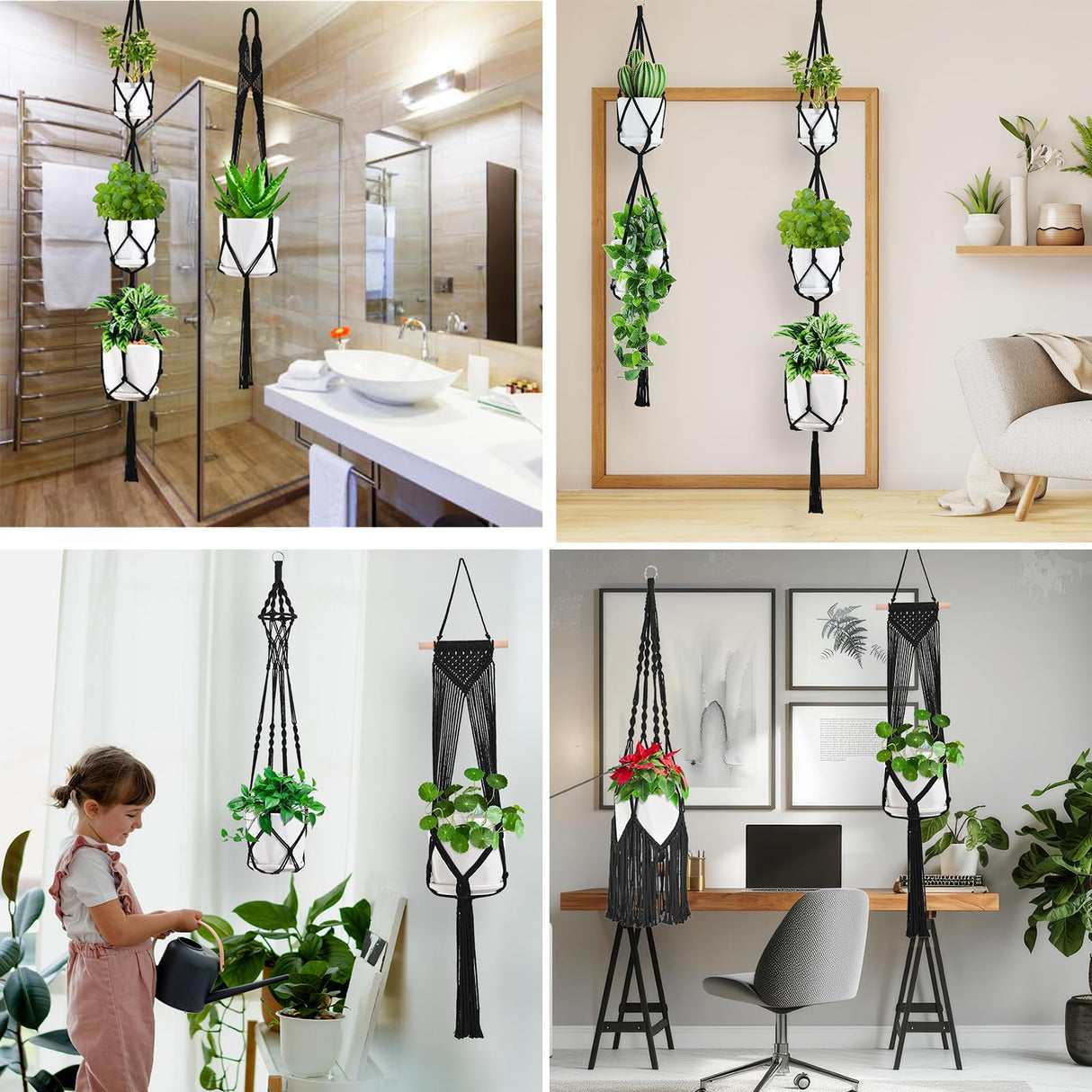 Macrame Plant Hangers, 6Pack Hanging Plant Holders Indoor w/ 6 Set Hooks Handmade Cotton Rope Plant Hangers Set Flower Pots Holder Stand Boho Home Decor Hanging Planters for Indoor Outdoor Plants TAOZIM