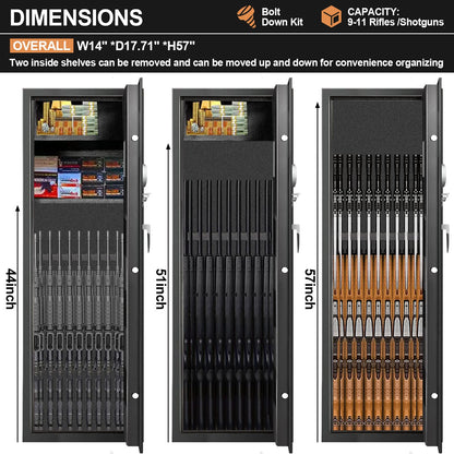 11-12 Large Biometric Gun Safes for Home Rifle and Pistols, Heavy Duty Anti-Theft Gun Safes for Rifles and Shotguns, Biometric Rifle Safe with Removable Gun Rack, LED Light and Pistol Pockets