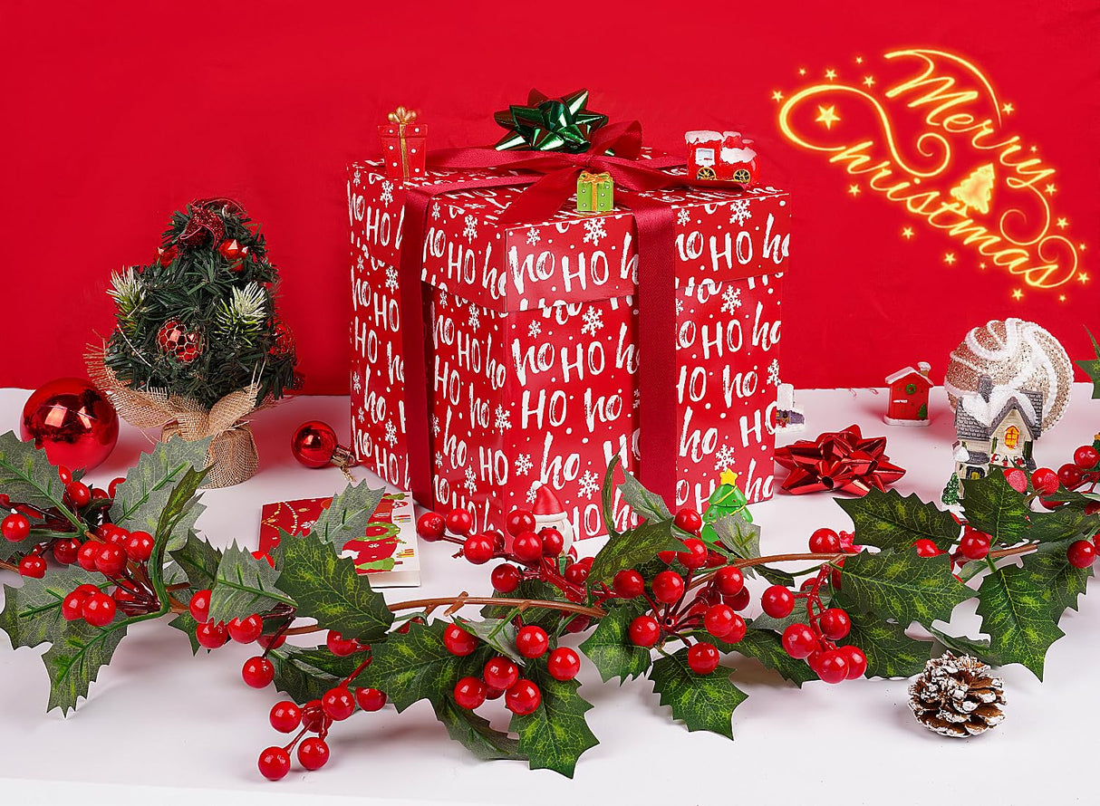 Jaywayang 5 Pack Red Christmas Gift Boxes with Lids, Ribbons and Tissue Papers Square Gift Boxes - 7.1 Inch - Presents Wrapping Christmas Gift Holiday New Year Party Favor Boxes. Jaywayang