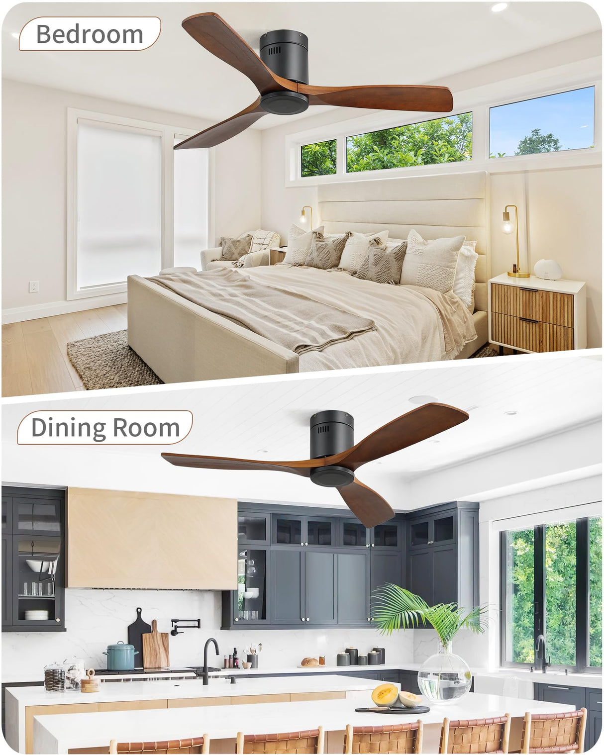 CACI Mall 52 Inch Flush Mount Wood Ceiling Fan without Light,Low Profile,Modern,6 Speed,3 Blades Timer,Remote Control,Quiet Reversible DC Motor for Berdrooms, Livingroom, Patios CACI Mall