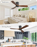 CACI Mall 52 Inch Flush Mount Wood Ceiling Fan without Light,Low Profile,Modern,6 Speed,3 Blades Timer,Remote Control,Quiet Reversible DC Motor for Berdrooms, Livingroom, Patios CACI Mall