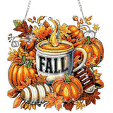 DOMROM Fall Diamond Art Hanging Pendant, DIY Pumpkin Diamond Art Painting Window Pendants, Special Shaped Rhinestone, Gem Art Suncatchers Painting Window Ornament for Home Garden Wall Decor DOMROM