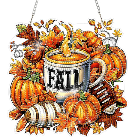 DOMROM Fall Diamond Art Hanging Pendant, DIY Pumpkin Diamond Art Painting Window Pendants, Special Shaped Rhinestone, Gem Art Suncatchers Painting Window Ornament for Home Garden Wall Decor DOMROM