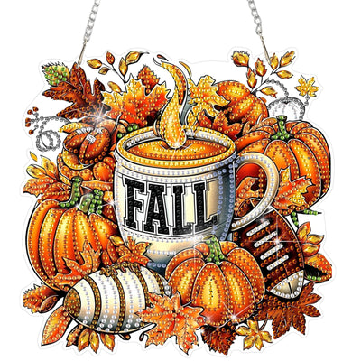 DOMROM Fall Diamond Art Hanging Pendant, DIY Pumpkin Diamond Art Painting Window Pendants, Special Shaped Rhinestone, Gem Art Suncatchers Painting Window Ornament for Home Garden Wall Decor