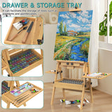 Solid Beech Wood H-Frame Easel, Large Painting Easel with Storage Box and Palette, Professional Foldable Studio Art Easel Stand with Signature Box for Adults, Holds Canvas Art up to 48" YACONA