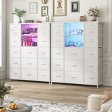 EnHomee 51" H White Dresser with 15 Drawers Dresser for Bedroom with Charging Station & LED Lights & Hutch Sturdy Bedroom Dressers, Steel Frame, Wood Top, 51.2" H x 39.3" W x 11.8" D EnHomee