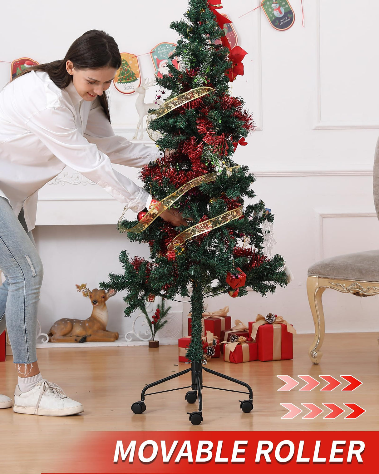 Christmas Tree Stands for Artificial Trees, Artificial Christmas Tree Stand with Wheels,Rolling Christmas Tree Base for 3 Ft to 6 Ft Artificial Christmas Trees, fits 0.5-1.25 Inch Tree Pole, Green BakCover