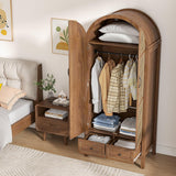 Lxsxlome Armoire Wardrobe Closet, Modern Wardrobe Closet with Drawers and 2 Arched Fluted Doors, 70.87‘’ Tall Wooden Bedroom Armoires with Shelves and Hanging Rod (1, Walnut) Lxsxlome