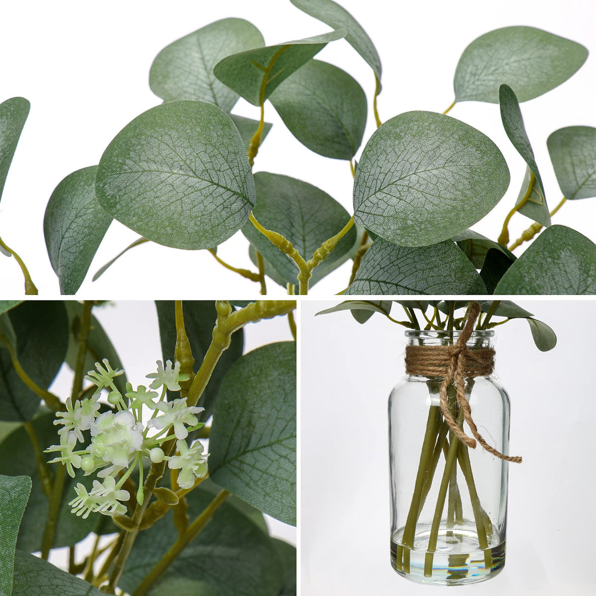 Briful Artificial Eucalyptus Stems in Glass Vase with Faux Water, 14" Fake Plant Eucalyptus Leaves for Home Bathroom Office Farmhouse Wedding Centerpiece Décor Briful