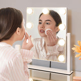 Kotdning Vanity Mirror with Lights,Lighted Vanity Mirror with 9 Dimmable Bulbs for Dressing Room & Bedroom,3 Color Lighting,Modes Detachable 10x Magnification 360°Ratation(White) 12" L x 14.4" W Kotdning