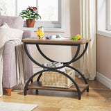 Tribesigns 2-Tier End Side Table with Stylish Metal Frame, Vintage Rectangular Bedside Nightstand for Bedroom, Wood and Metal Chair Side Tables Living Room (1, Brown Grey+Black) Tribesigns