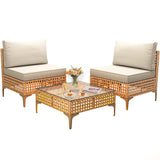 YITAHOME Wicker Patio Furniture Set 3 Pieces Outdoor Sectional Sofa with Solar Light Table Outdoor Couch with Waterproof Cushions All-Weather Rattan Patio Conversation Set for Balcony Porch YITAHOME