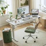 Agilestic Adjustable Height Electric Standing Desk with Storage Wooden Drawer, 63 x 24 Inches Stand Up Home Office Computer Gaming Table with Splice Board for Work Office Home, White Agilestic