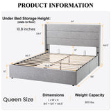 Queen Size Hydraulic Lift Storage Bed with Modern Wingback Headboard in Light Grey SHA CERLIN