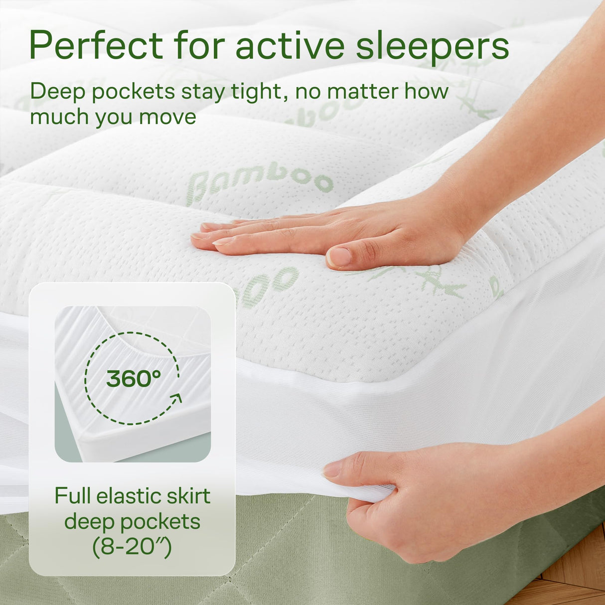Ultra Soft Full Size Mattress Topper - Viscose Made from Bamboo Pillow Top Mattress Pad for Back Pain Relief - Naturally Cooling for Hot Sleepers, Green Niagara Sleep Solution