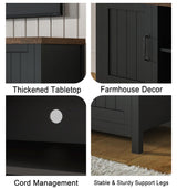 ChooChoo Farmhouse TV Stand, Wood Grooved Door Entertainment Center with Storage Cabinets and Open Shelves, Rustic Media Console up to 55 inches for Living Room, Bedroom, Black ChooChoo