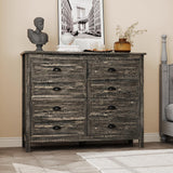 Rustic 8 Drawer Dresser for Bedroom, Modern Farmhouse Wood Dresser with Vintage Black Antique Handle, Double Dresser and Chest of Drawers for Hallway 8 Drawer Dresser, Rustic Brown Oak HOUROM