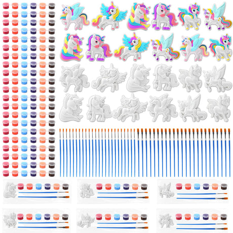 Foilswirl 24 Set Unicorn DIY Painting Kit Ceramic to Paint Your Own Unicorn Statues Unpainted Plaster Figurines with Brushes Acrylic Bags Arts and Crafts Kits Party Favor for Adults Foilswirl