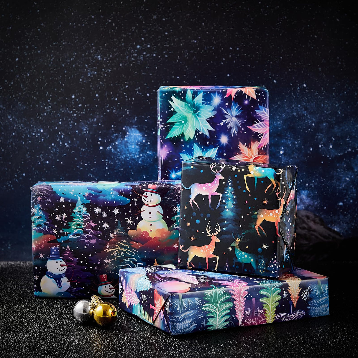 Vnaaem Christmas Wrapping paper for Boys Girls Kids - Rainbow Xmas Gift Wrap with Snowflakes Tree Snowman Reindeer Design for Christmas Holiday - 20 X 28Inches Per Sheet(8 Pack) Vnaaem