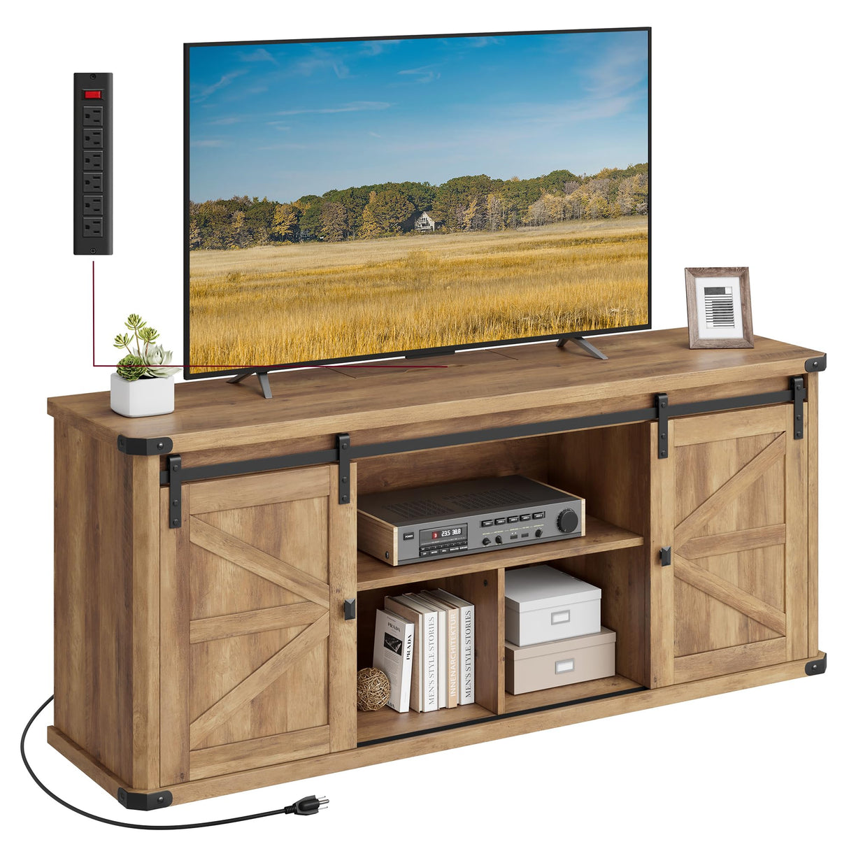VASAGLE TV Stand for TVs up to 65 Inches, Farmhouse Entertainment Center with Sliding Barn Doors, TV Console Table for Living Room, Honey Brown ULTV324K41 VASAGLE