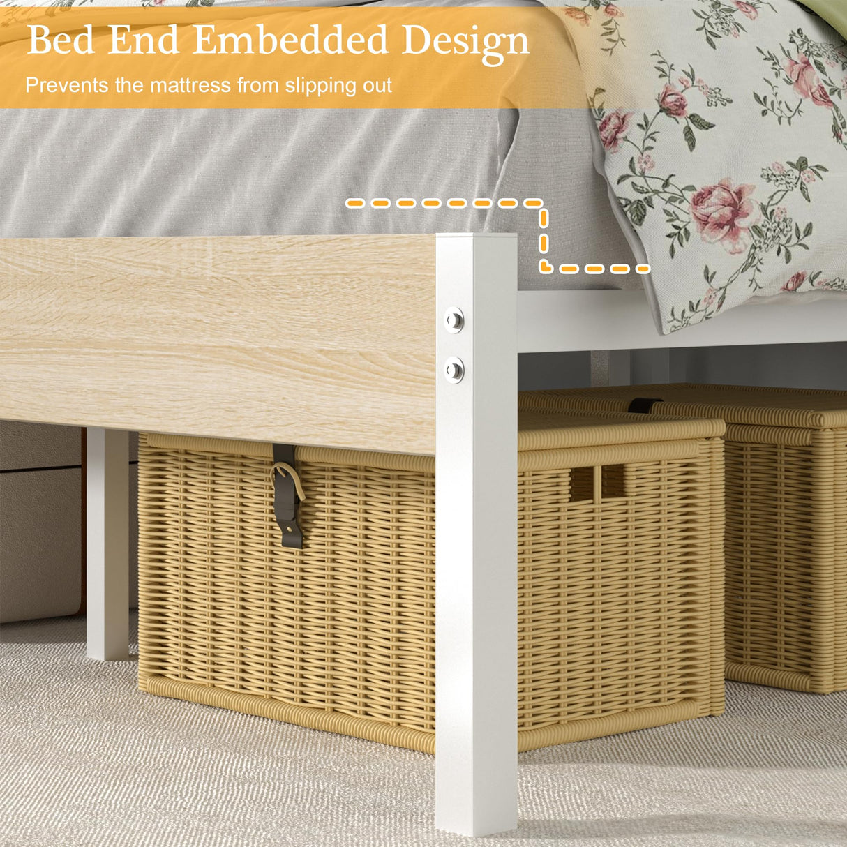 VECELO Full Bed Frame with Wooden Headboard and Footboard, Heavy-Duty Platform Frames with Metal Slats Support System, 12 inch Under-Bed Storage, No Box Spring Needed, Natural Maple VECELO