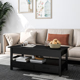 Panana Coffee Table, Lift Top Coffee Table with Hidden Compartment, 2 Drawers and 1 Open Shelf, Retro Central Wooden Table Lift Tabletop for Living Room (Black) Panana