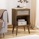 YAUKOMEL Rattan Nightstand,Mid Century Modern Bedside Table with Drawer,Wood Nightstand with Solid Wood Legs,End Table Side Table Accent Table for Living Room,Bedroom,Small Space Caramel Oak CTG62BR YAUKOMEL
