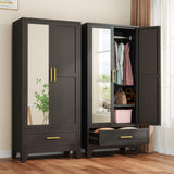 winiowa Metal Armoire Wardrobe Closet with Drawer, 71" Wardrobe Cabinet with Adjustable Shelves and Hanging Rod, Clothing Storage Cabinet Closet with Mirror for Bedroom-Black winiowa