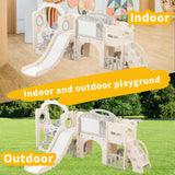 Lovgrils 12 in 1 Toddler Outdoor Playset with Swing, Indoor Swing and Slide Set Playground for Toddlers 1-3, Durable Climber Basketball Hoop Ball Toddler Indoor Playset for Home Playground-White Grey Lovgrils