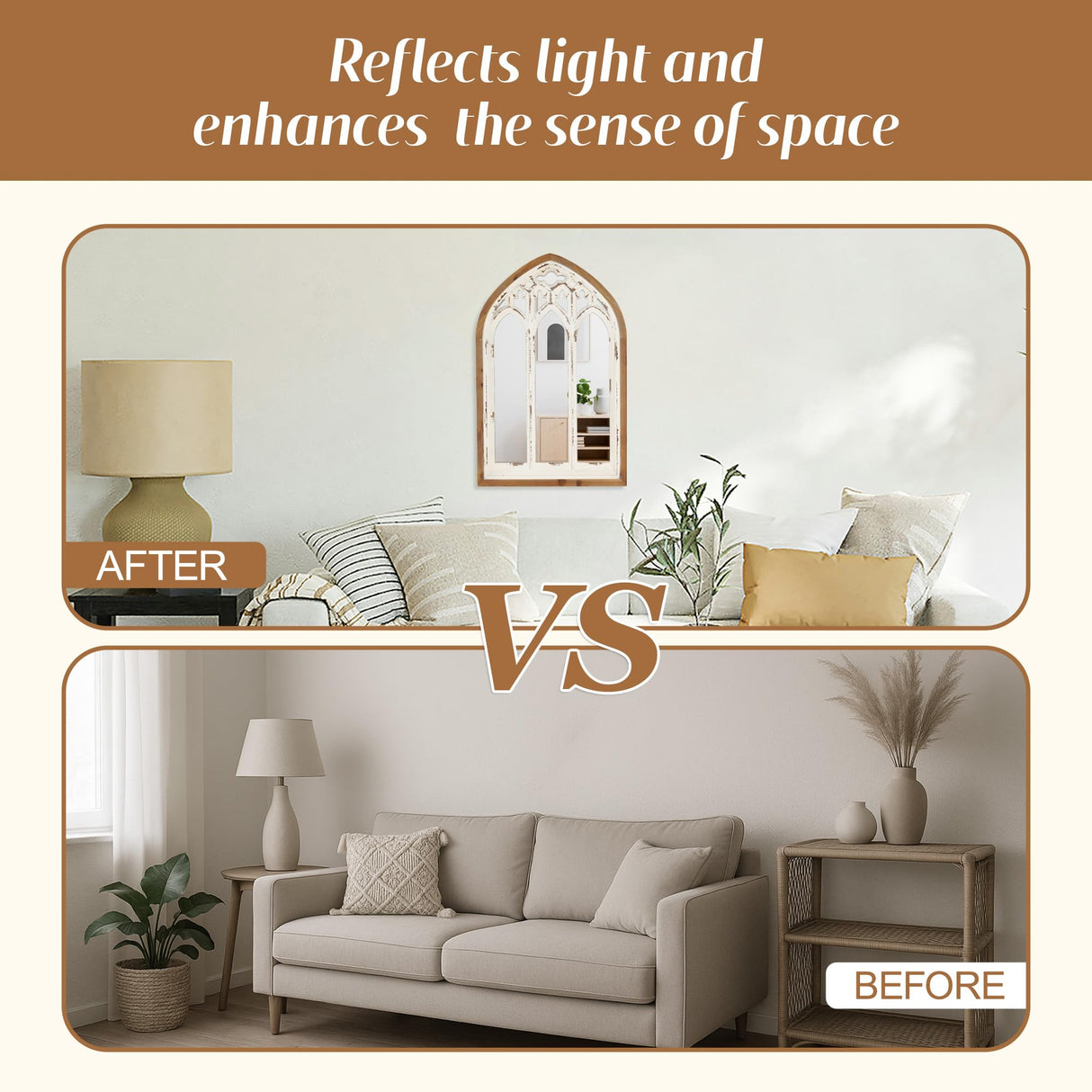 Synovana Arch Window Wall Mirror - Farmhouse Cathedral Wall Decor with Wooden Frame for Entryway Hallway Living Room - 16.14" x 1.38" x 25.2" Synovana