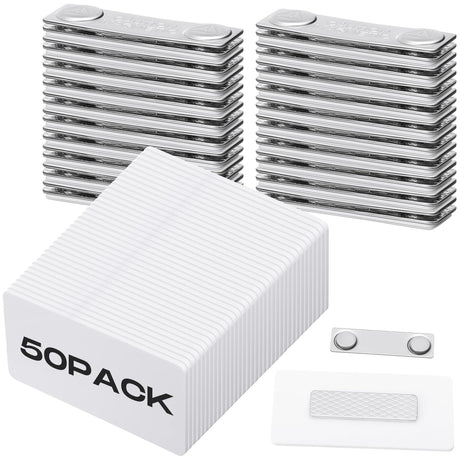 Henoyso 50 Sets Name Tags Magnetic Blank Name Badge Holders Kit Acrylic DIY Name Badges Name Tag Badge Magnets with Adhesive Tape White Printable Badge for Jacket Shirts Supplies(1.5 x 3 Inch) Henoyso