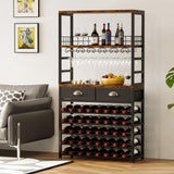 Homeiju Wine Cabinet with Storage, Bar Cabinet with Wine Rack, 6-Tier with Tabletop, Storage Drawer and Wine Storage for Home Bars Homeiju