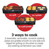 Hamilton Beach 3-in-1 Electric Indoor Grill + Griddle, 8-Serving, Reversible Nonstick Plates, 2 Cooking Zones with Adjustable Temperature (38546), Black Hamilton Beach