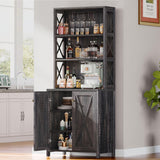 DWVO 67" Tall Wine Bar Cabinet for Liquor and Glasses, Farmhouse Kitchen Cabinet Coffee Bar with Adjustable Shelves, Open Storage Shelves, Buffet Kitchen Cabinet for Dinning Room, Kitchen, Rustic Oak DWVO